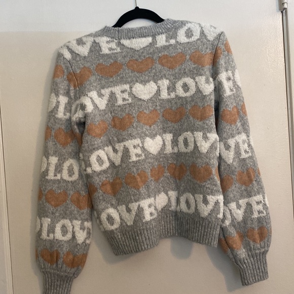 Lauren Lane Grey Love Sweater with Light Pink Hearts - Picture 2 of 3